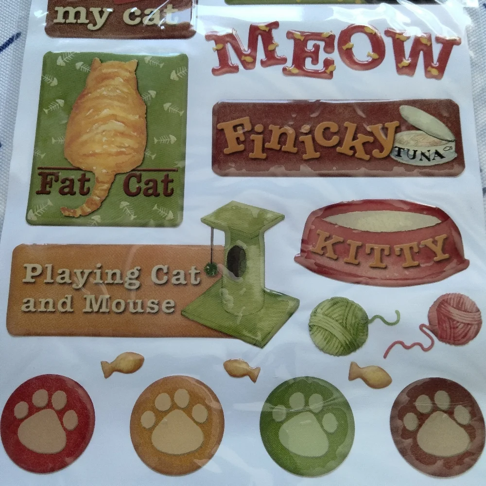 Creative Imaginations Cat-Themed Epoxy Sticker Sheets Scrapbook Craft 6 Sheets